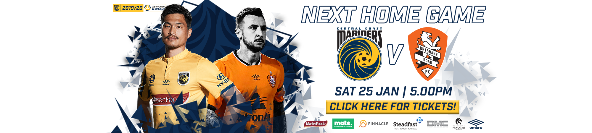Mariners v Brisbane Roar on Saturday 25 January 2020 at 5pm